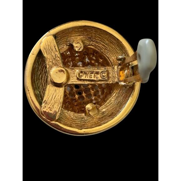 CINER Blue Enamel Gold Plate Dot Weave Dome Clip-On Earrings Vintage Classic - Picture 4 of 8